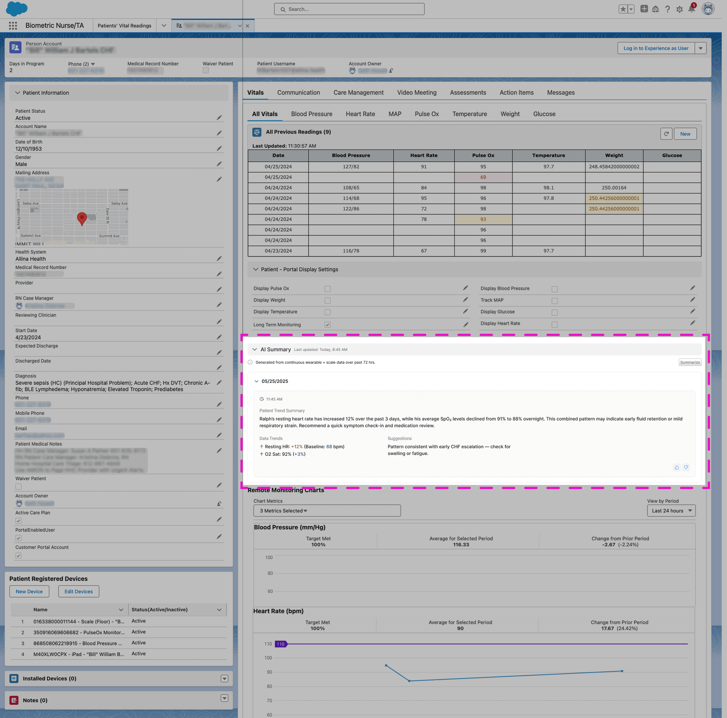 Biometric Nurse interface